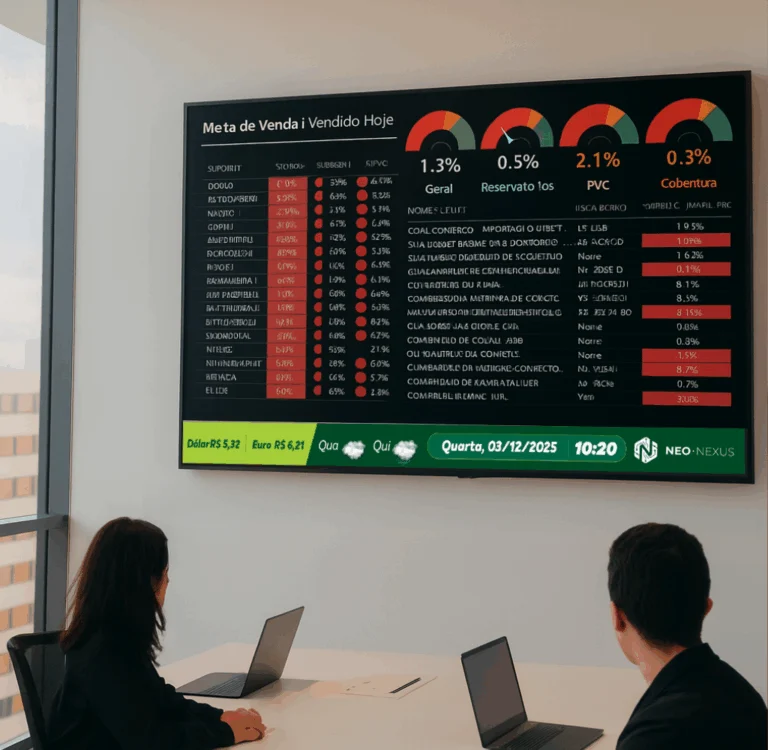Exemplo de dashboard com dados e resultados em tela
