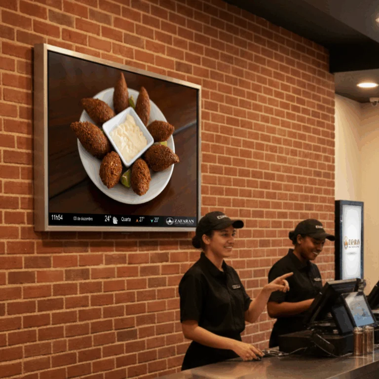 Exemplo de menu board digital em operação